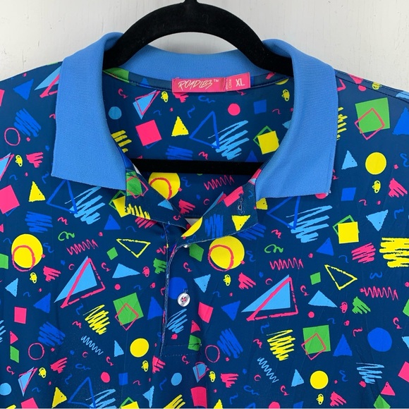 Roadies Mens XL Golf Polo Shirt Multicolor Geometric Short Sleeve 90’s Retro - Picture 6 of 10